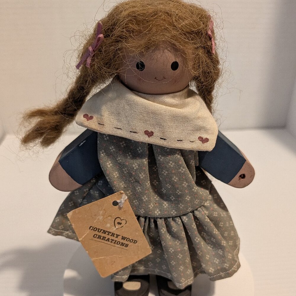 Vintage "Country Wood Creations" Folk Art Wooden Doll
